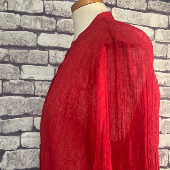 J. Jill Red Button Down Semi Sheer Blouse Size L - Picture 5 of 9